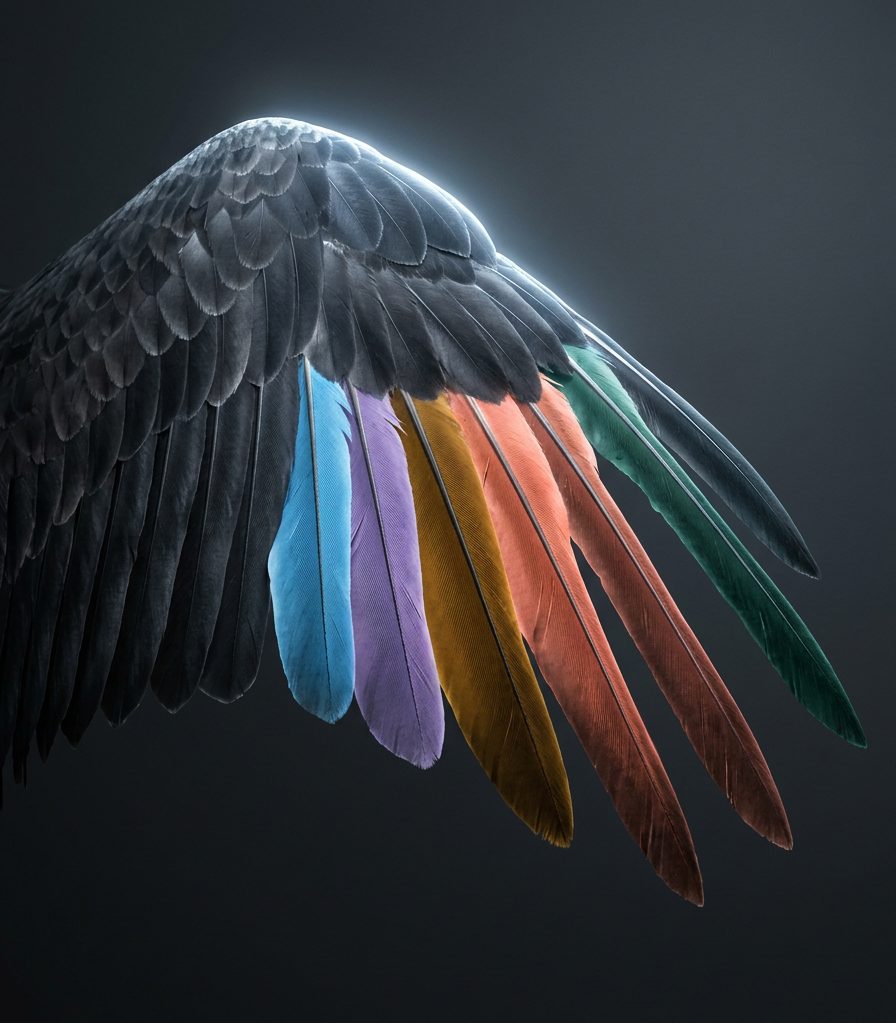 The Setfree wing — the seven line feathers together